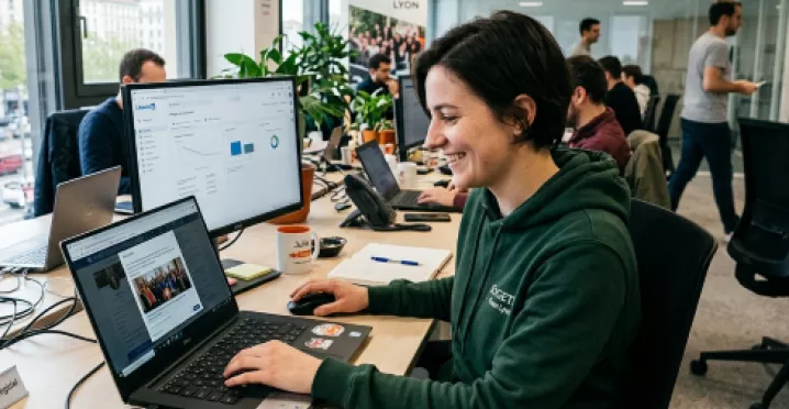 Une collaboratrice partage le post de son entreprise dans le cadre de l'employee advocy