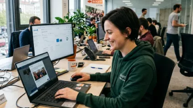 Une collaboratrice partage le post de son entreprise dans le cadre de l'employee advocy